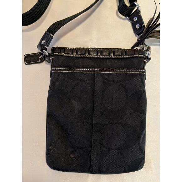 Coach Hampton Signature Swingpack Crossbody Black Canvas Python Patent Leather - Picture 8 of 10